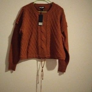 NWT Women's DKNY JEANS Cable-Knit Shoulder-Detail Sweater